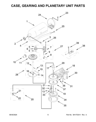 Case, gearing and planetary unit parts
