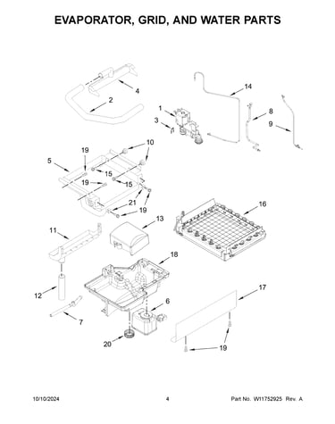 Evaporator, grid, and water parts