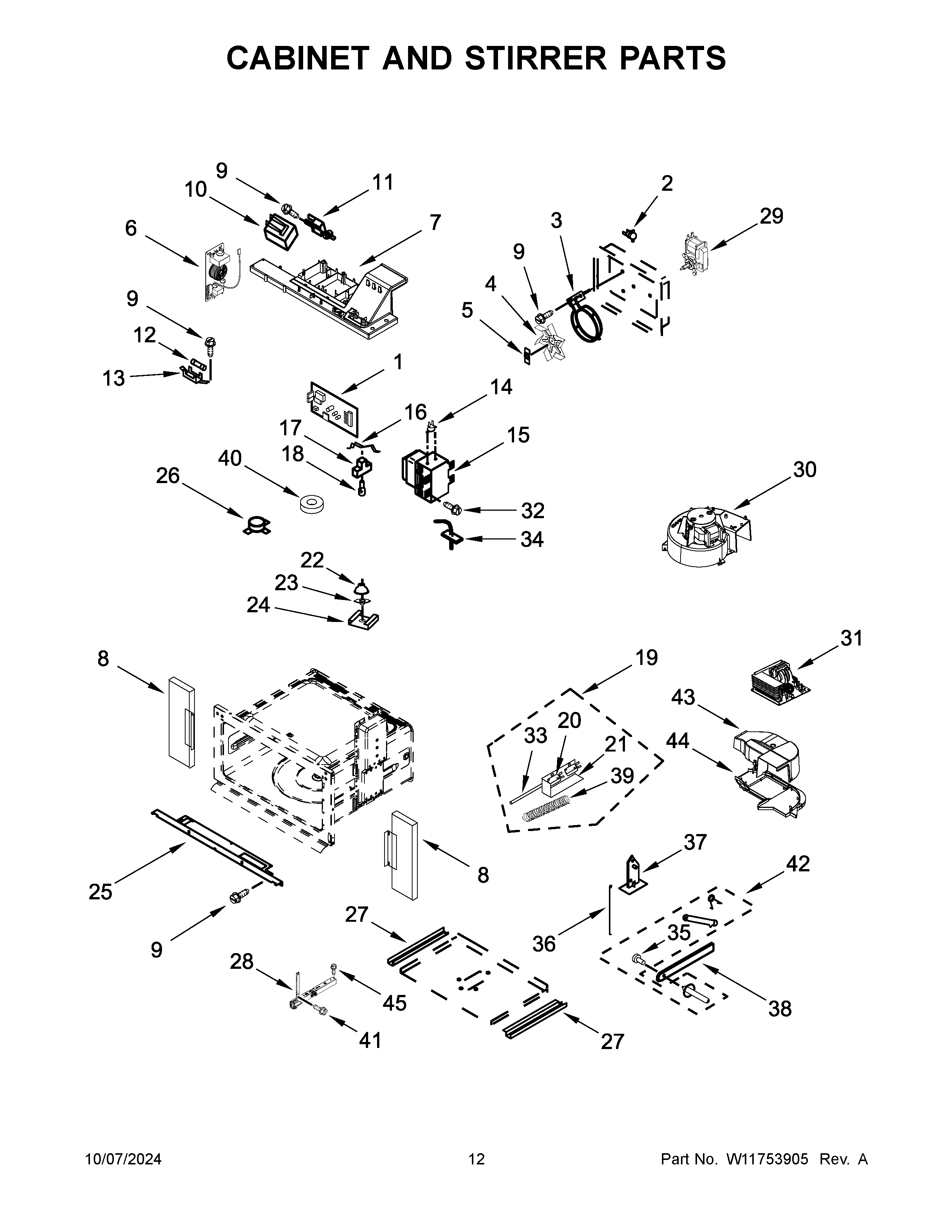 Cabinet and stirrer parts