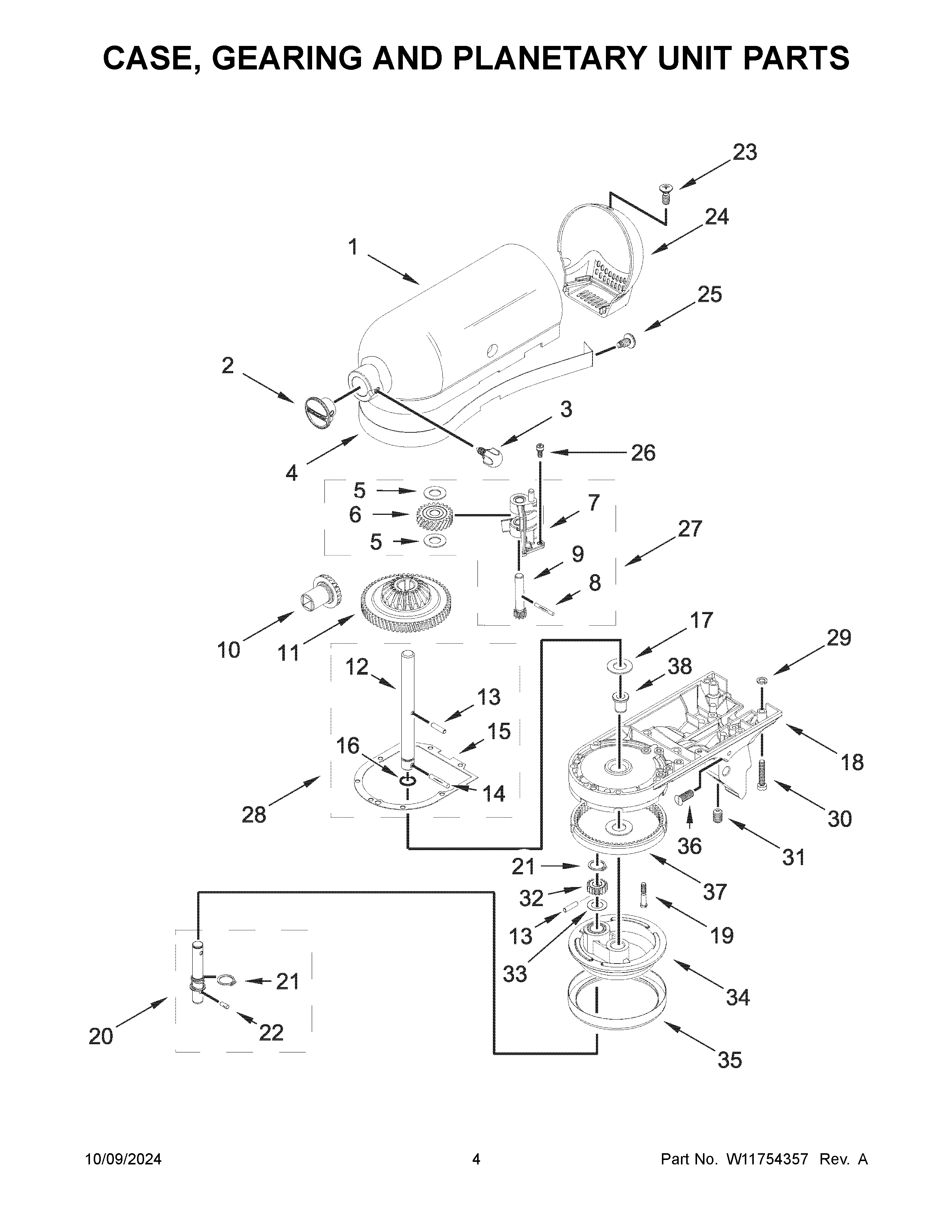 Case, gearing and planetary unit parts