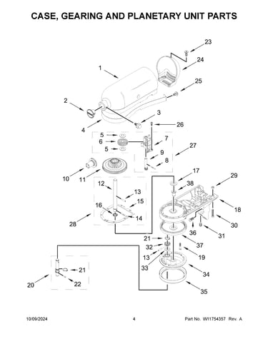 Case, gearing and planetary unit parts