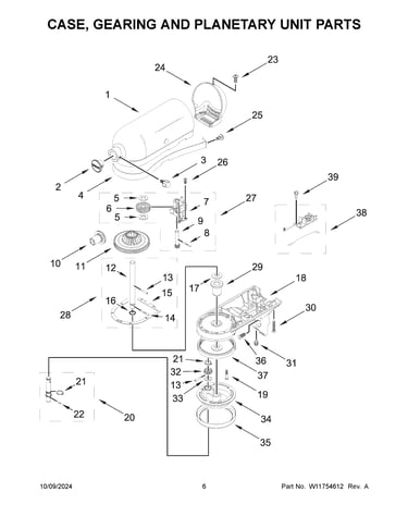 Case, gearing and planetary unit parts