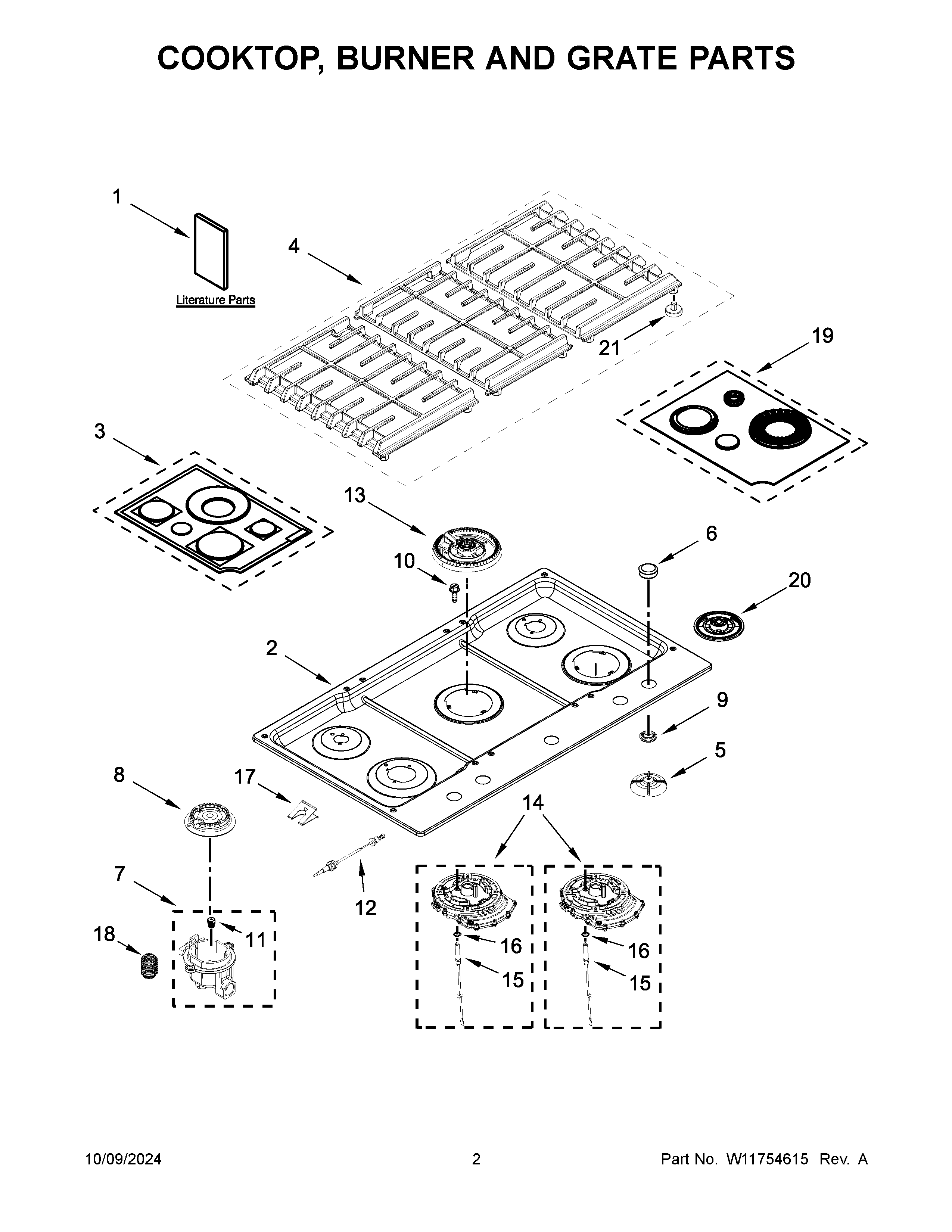 COOKTOP, BURNER AND GRATE PARTS