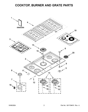 Cooktop, burner and grate parts