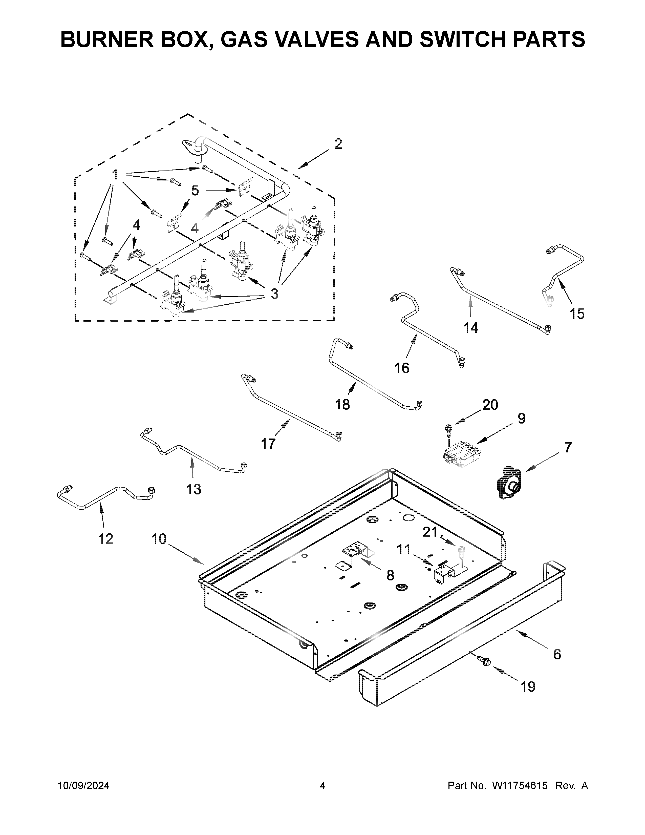 BURNER BOX, GAS VALVES AND SWITCH PARTS