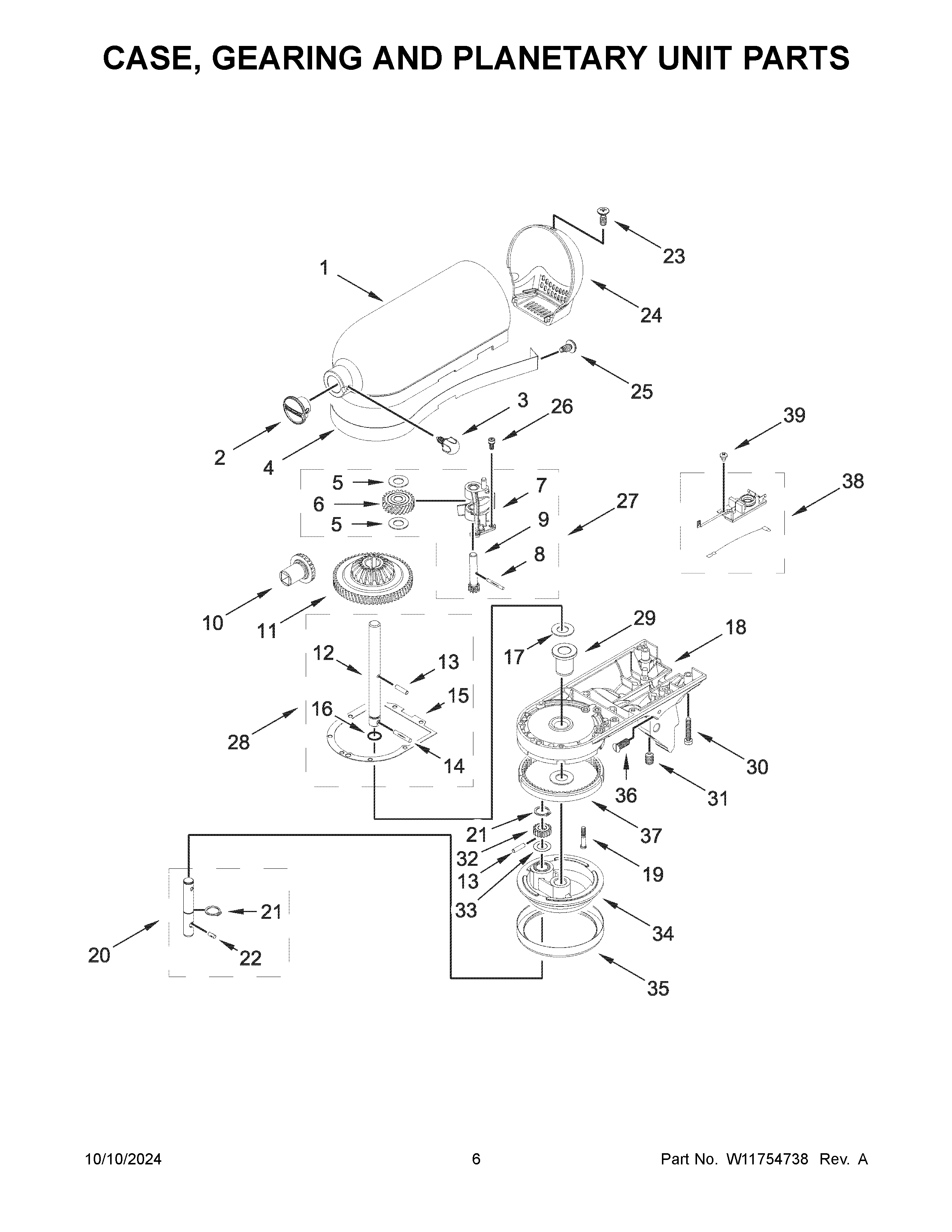 Case, gearing and planetary unit parts