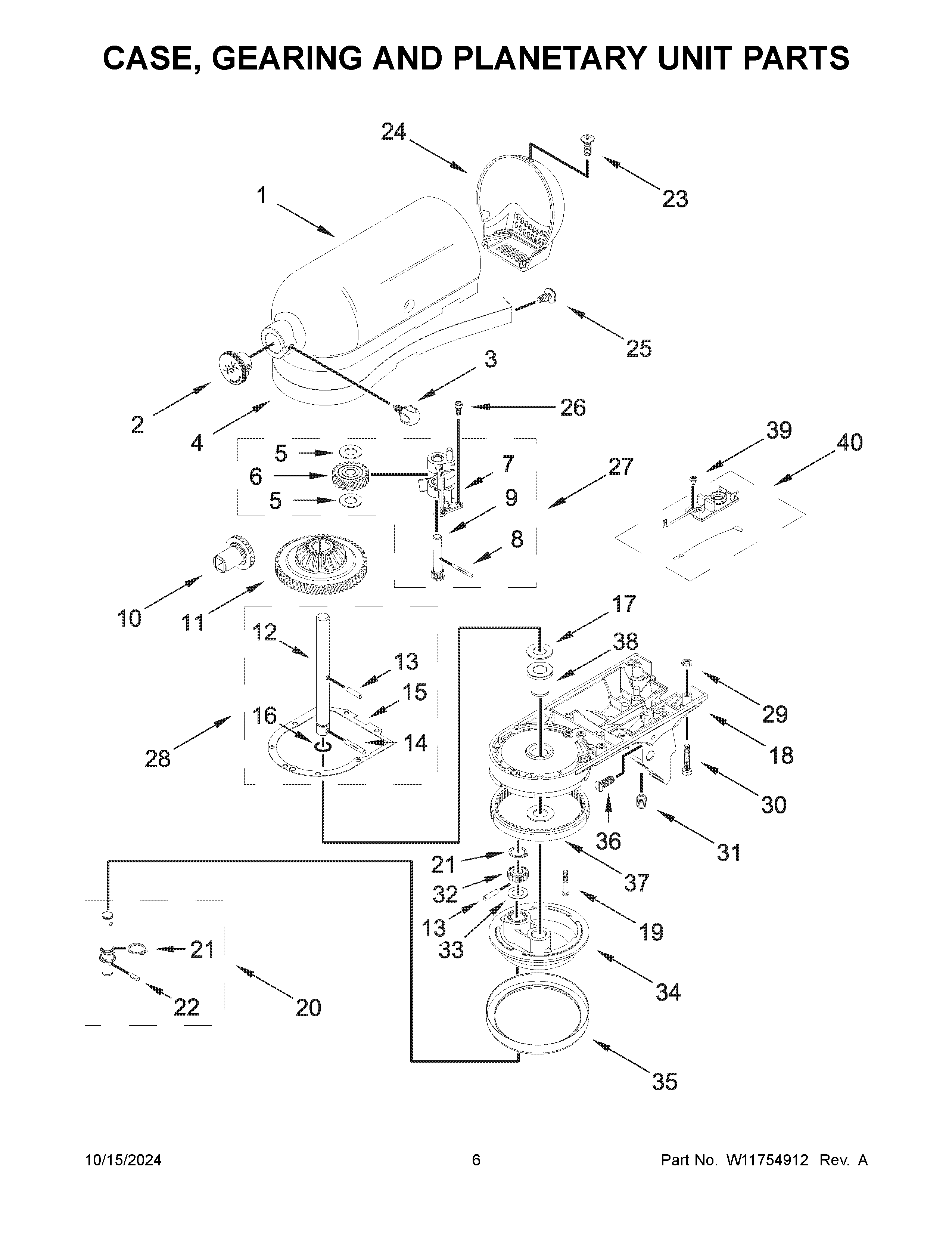 Case, gearing and planetary unit parts