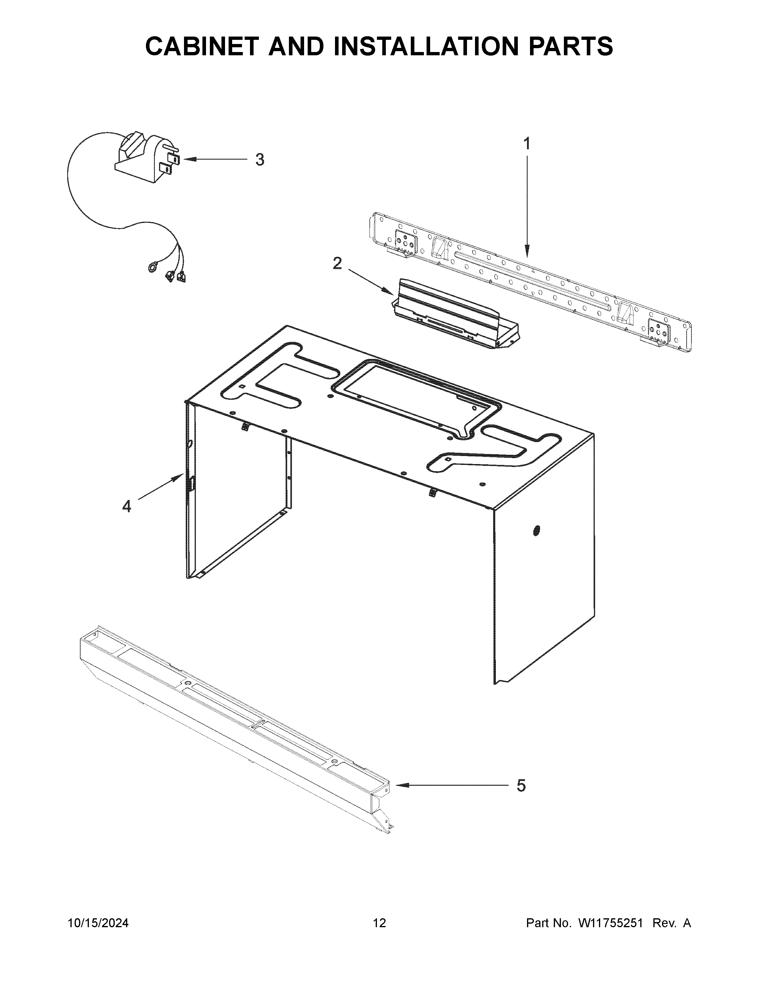 Cabinet and installation parts