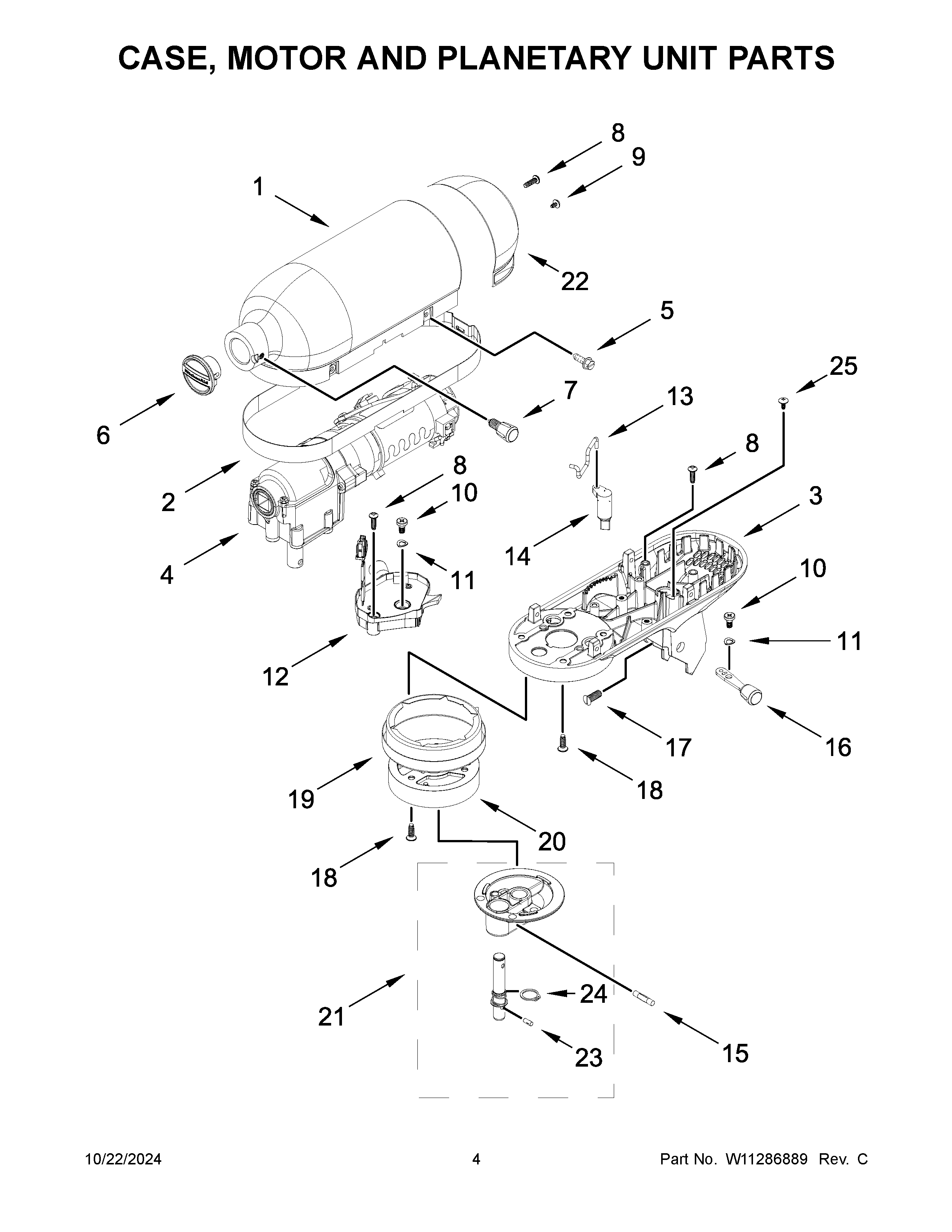 Case, motor and planetary unit parts