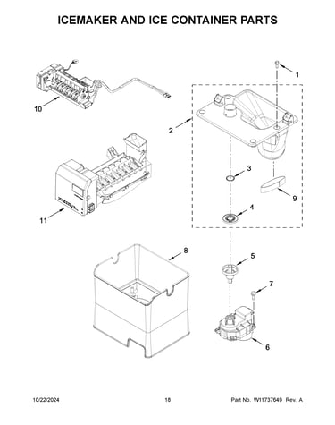 Icemaker and ice container parts