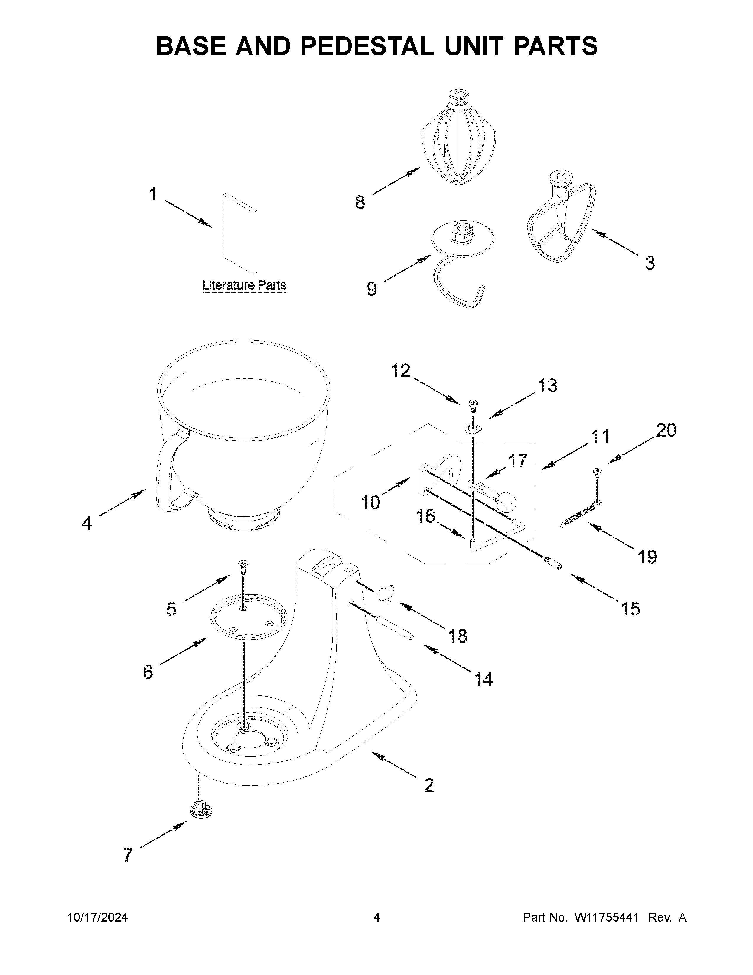 Base and pedestal unit parts