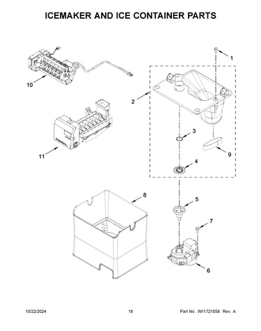 Icemaker and ice container parts