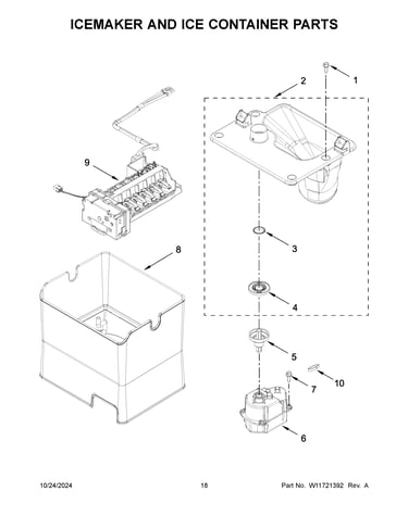 Icemaker and ice container parts