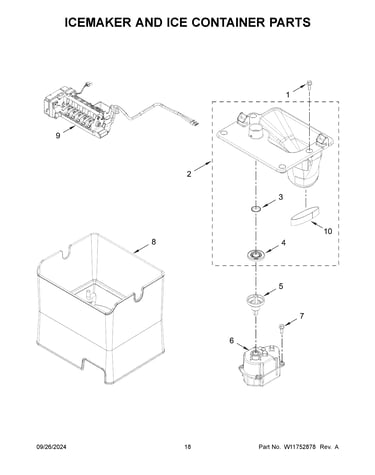 Icemaker and ice container parts