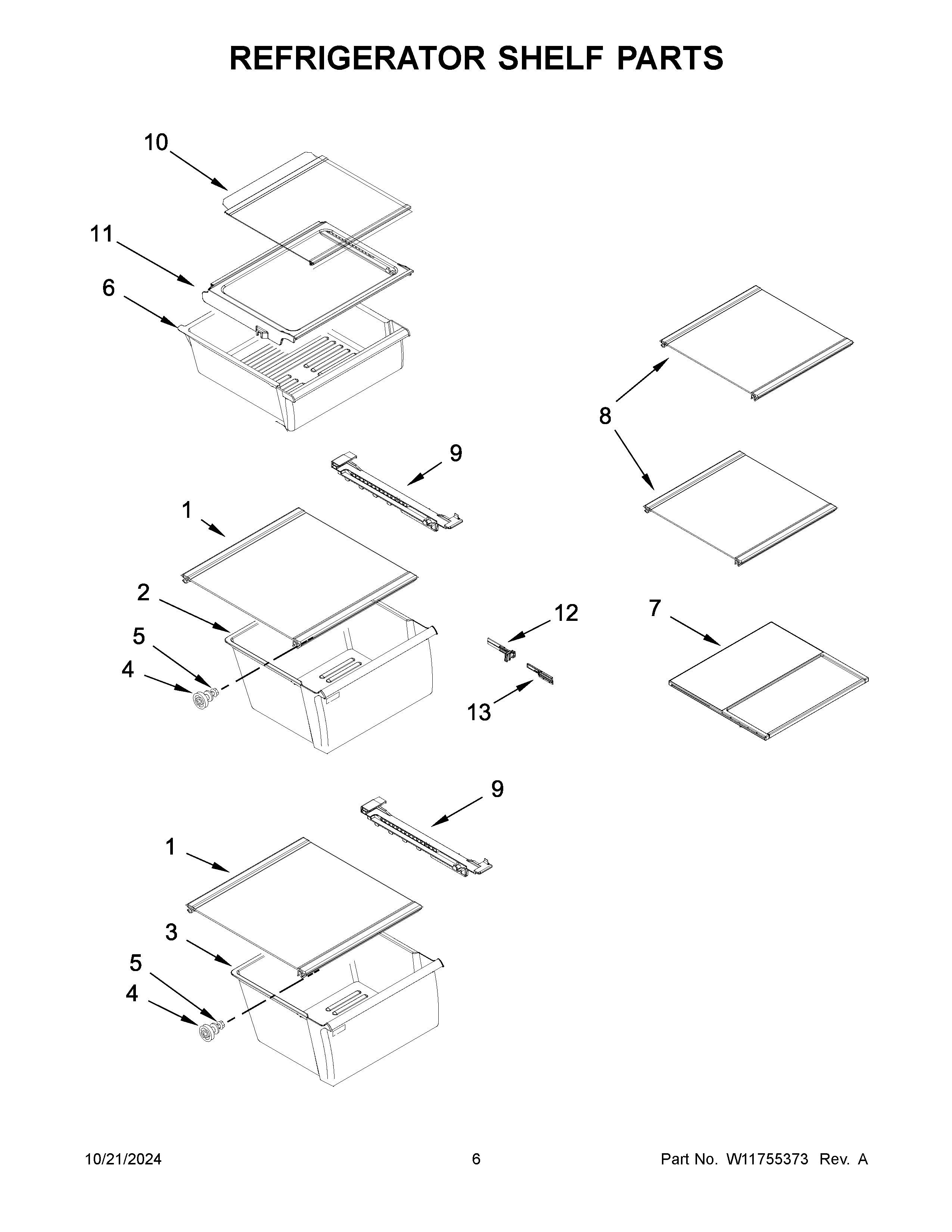 Refrigerator shelf parts