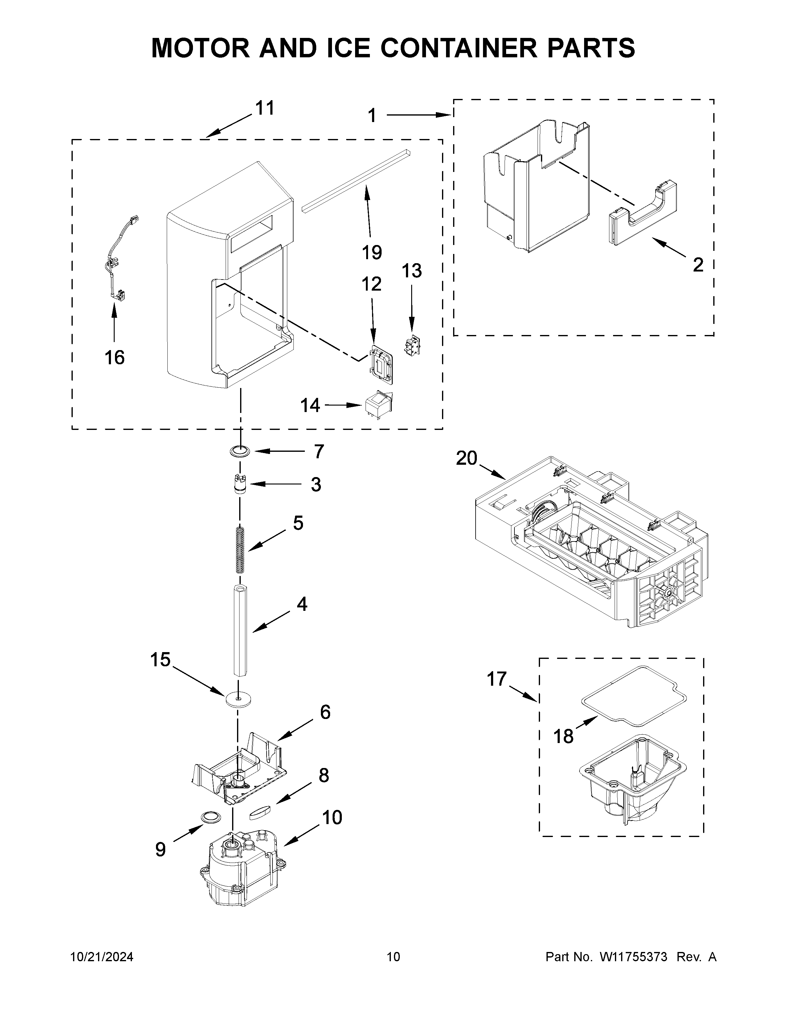 Motor and ice container parts