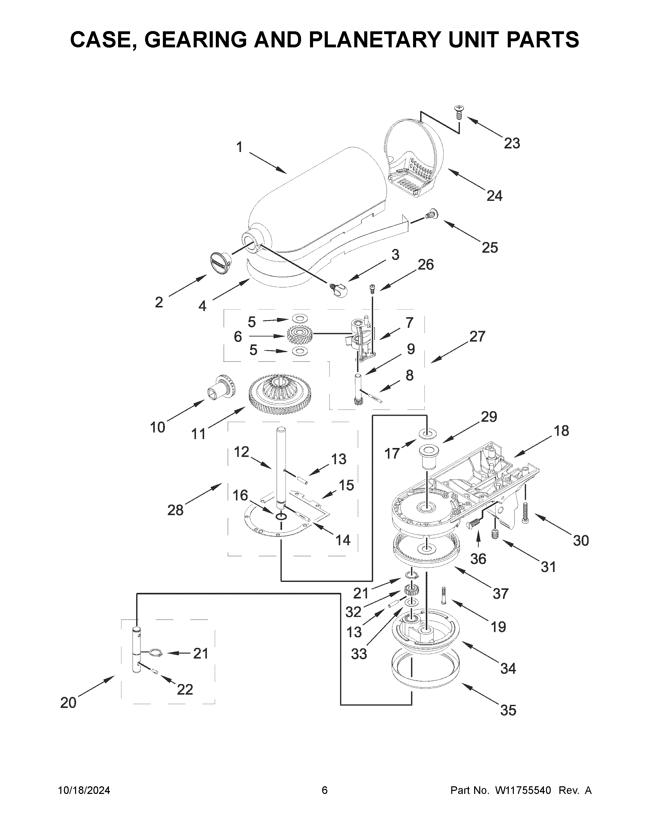 Case, gearing and planetary unit parts