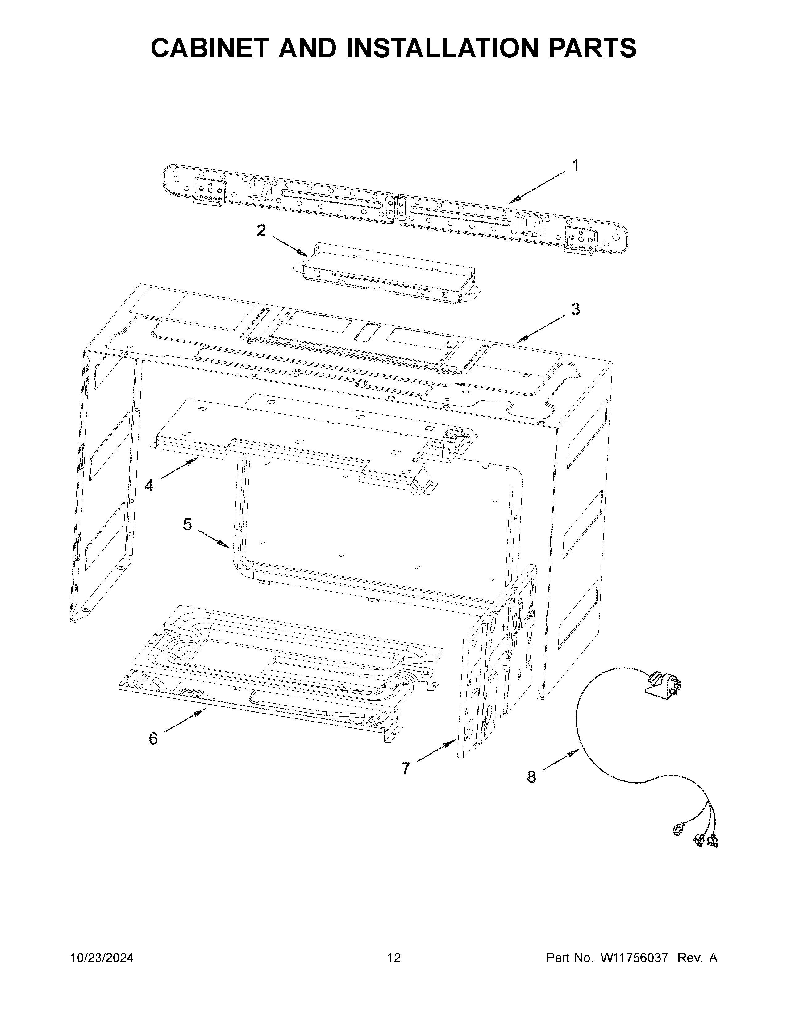 Cabinet and installation parts