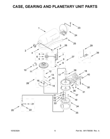 Case, gearing and planetary unit parts