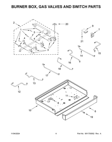 Burner box, gas valves and switch parts