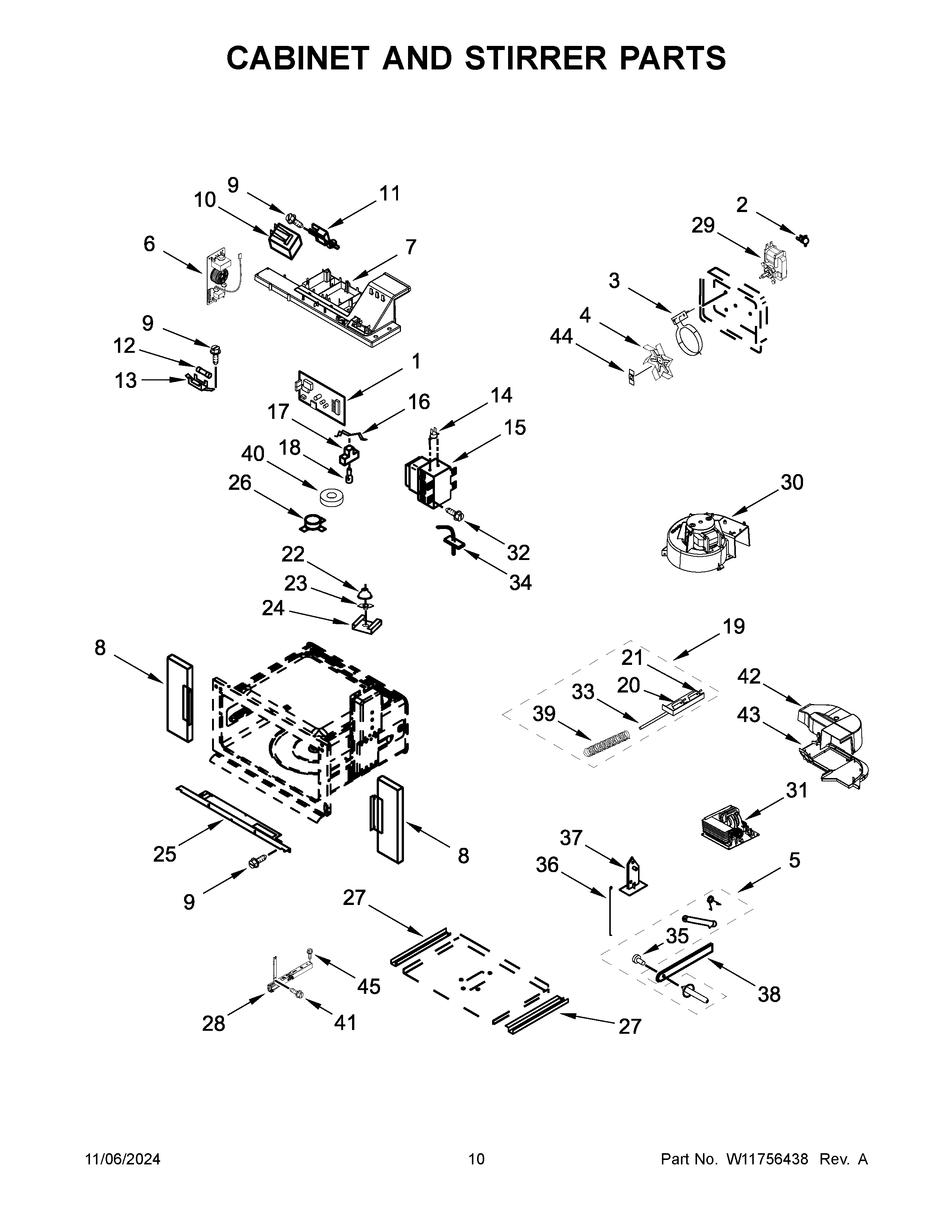 Cabinet and stirrer parts
