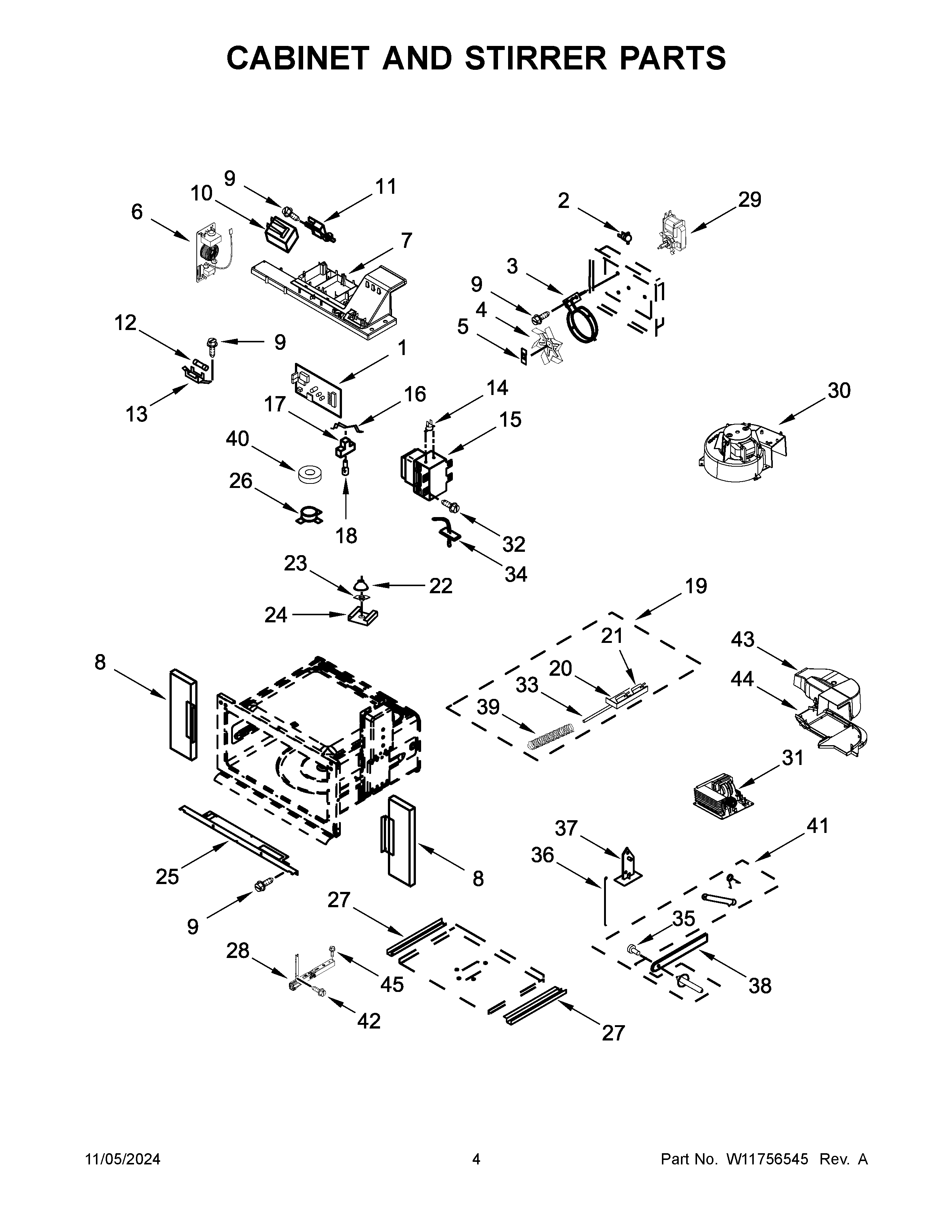 Cabinet and stirrer parts