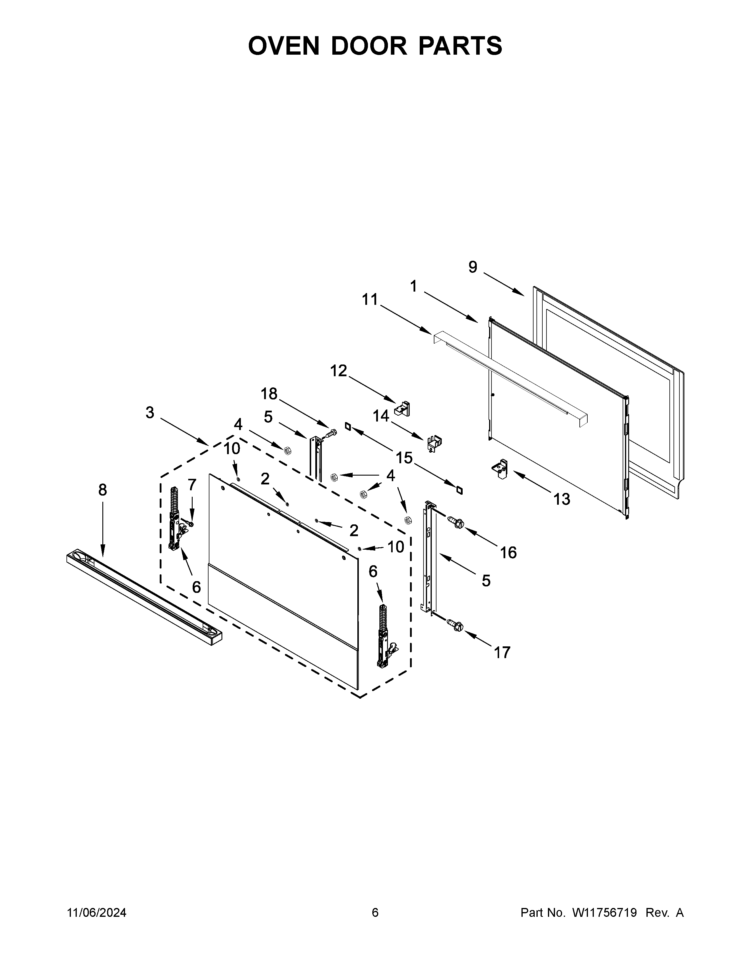 Oven door parts