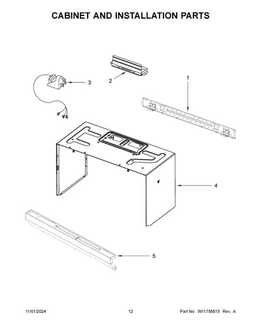 Cabinet and installation parts