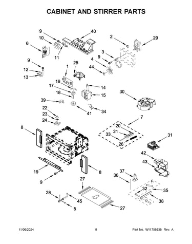 Cabinet and stirrer parts