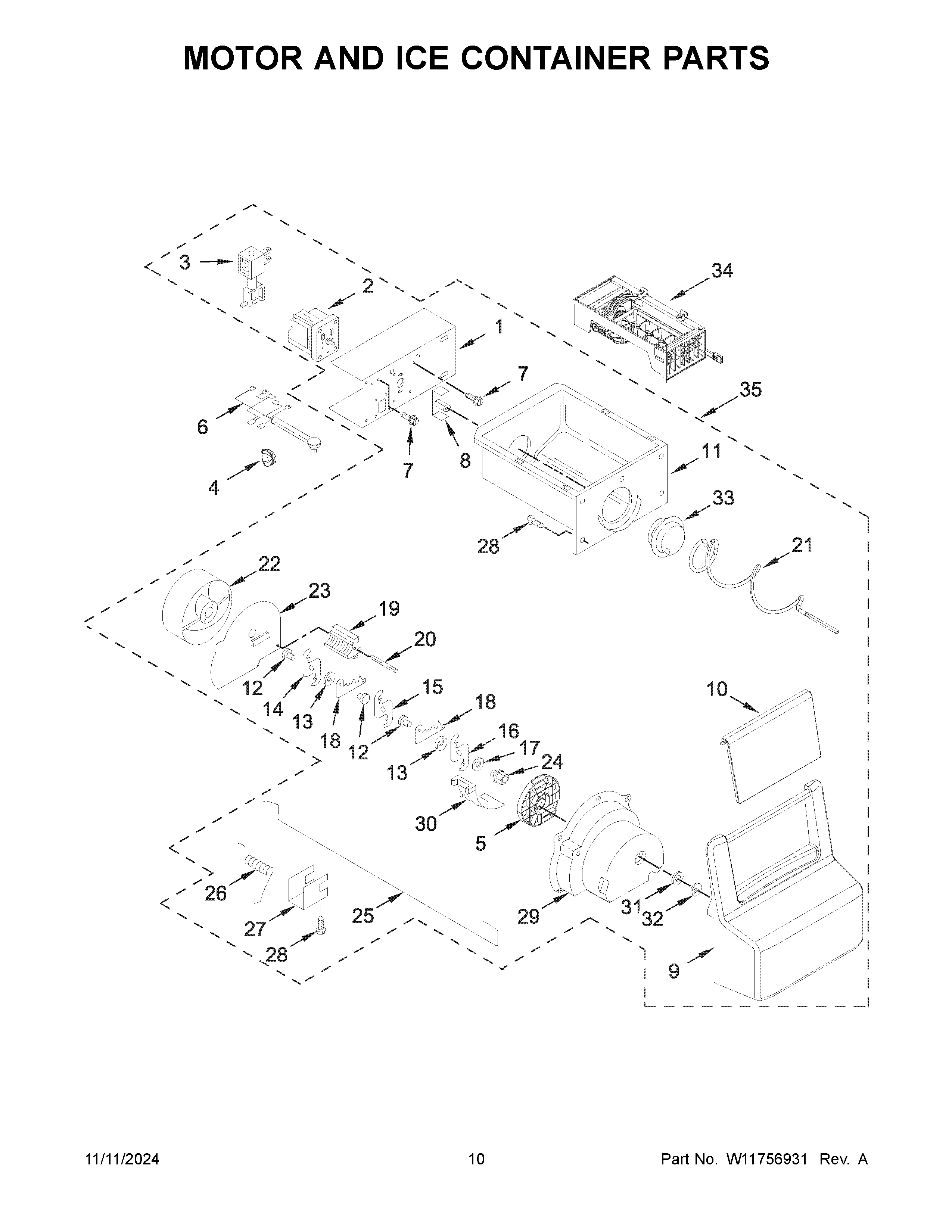 Motor and ice container parts