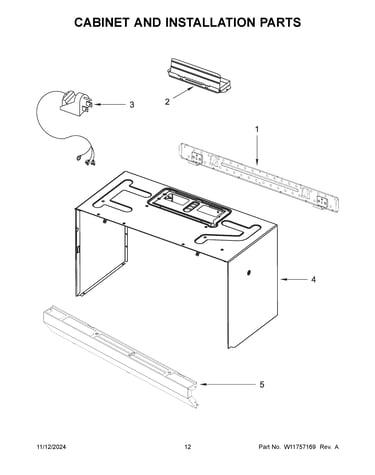 Cabinet and installation parts