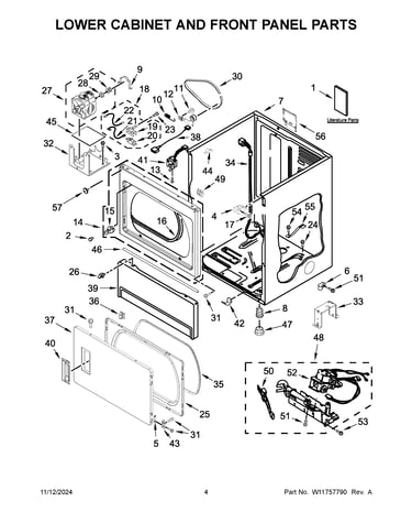Lower cabinet and front panel parts