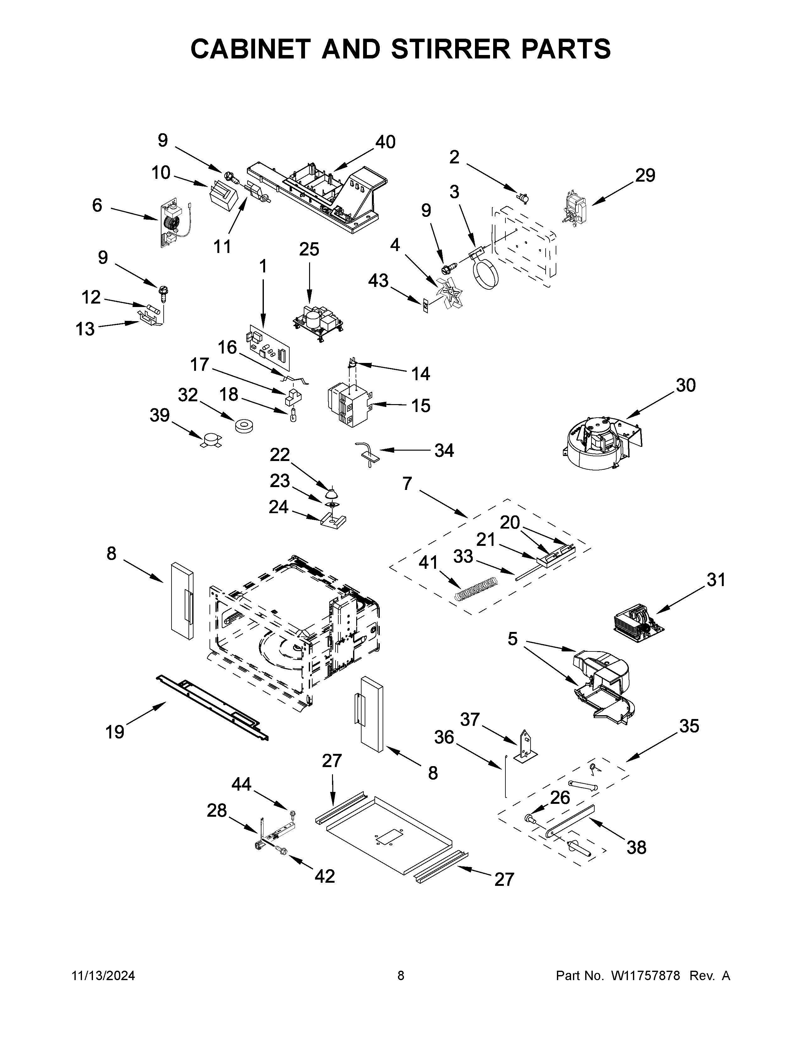 Cabinet and stirrer parts