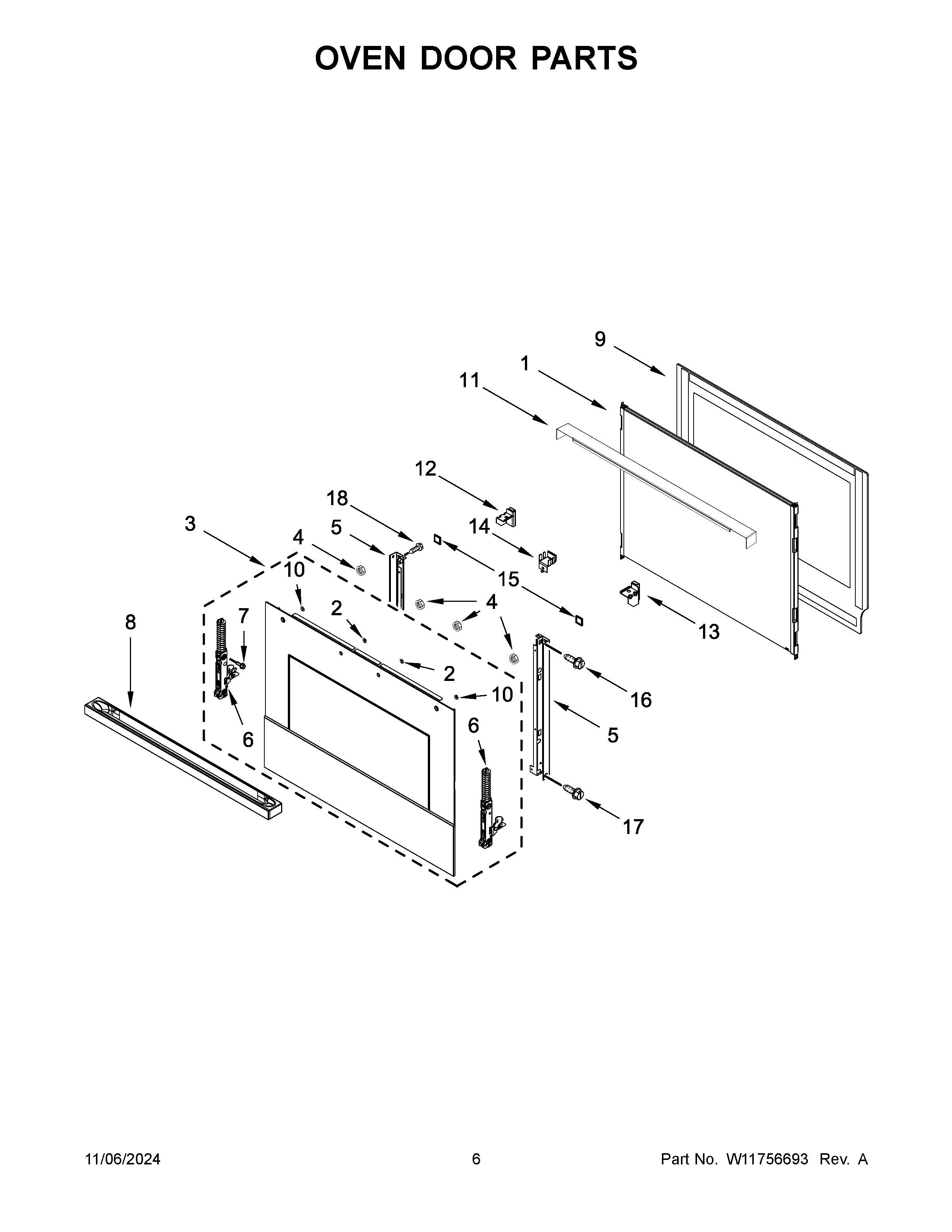 Oven door parts
