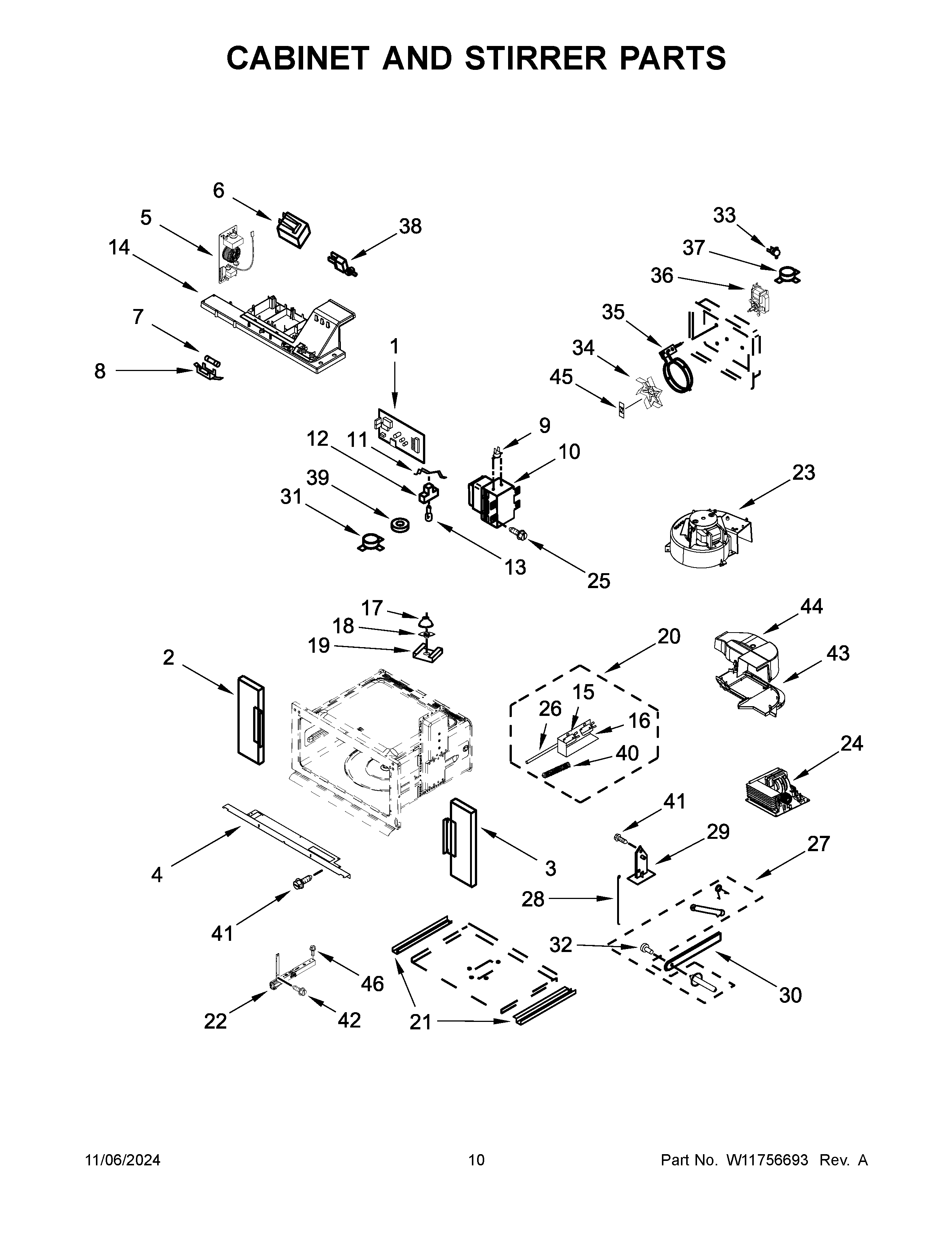 Cabinet and stirrer parts