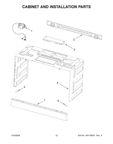 Cabinet and installation parts