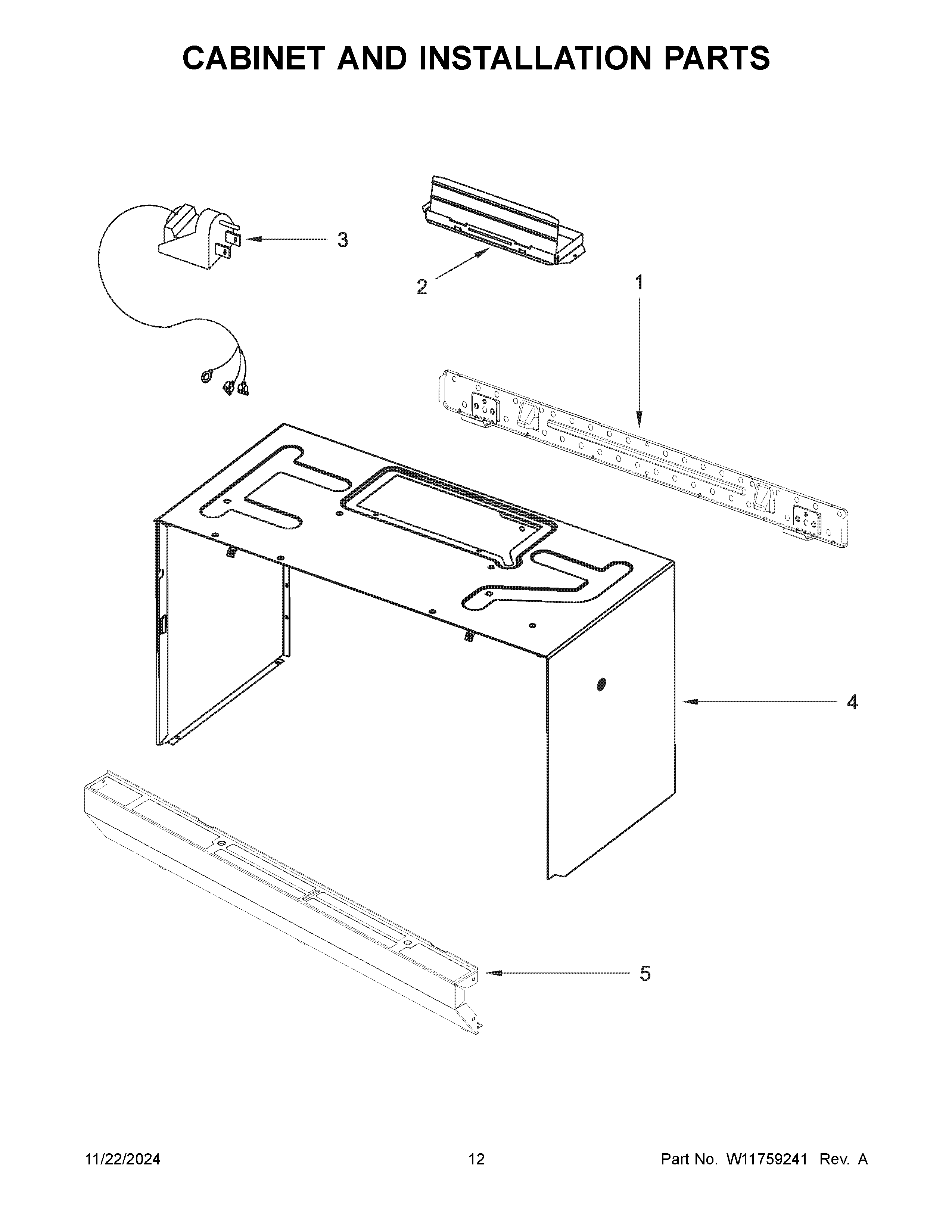 Cabinet and installation parts