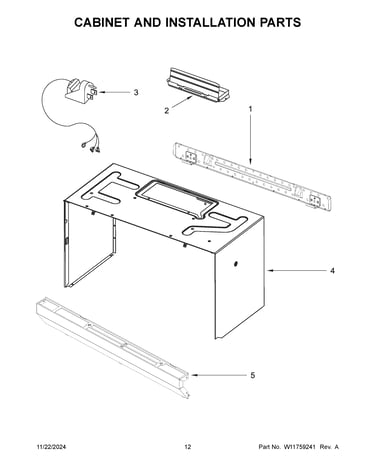 Cabinet and installation parts