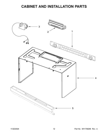 Cabinet and installation parts