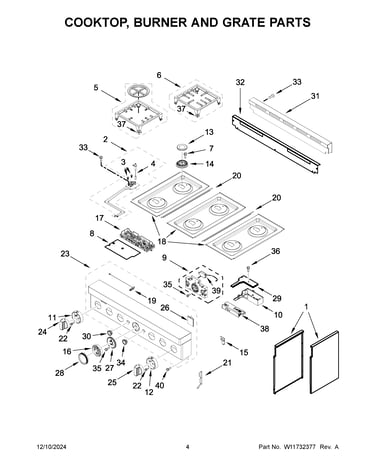 Cooktop, burner and grate parts
