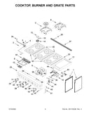 Cooktop, burner and grate parts