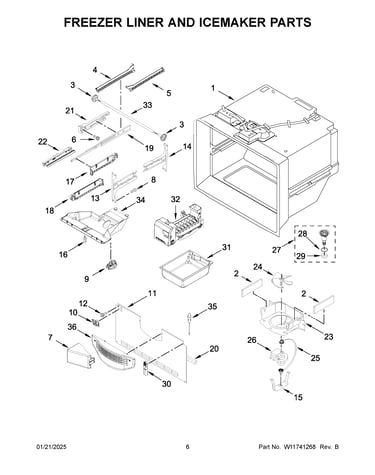 Freezer liner and icemaker parts