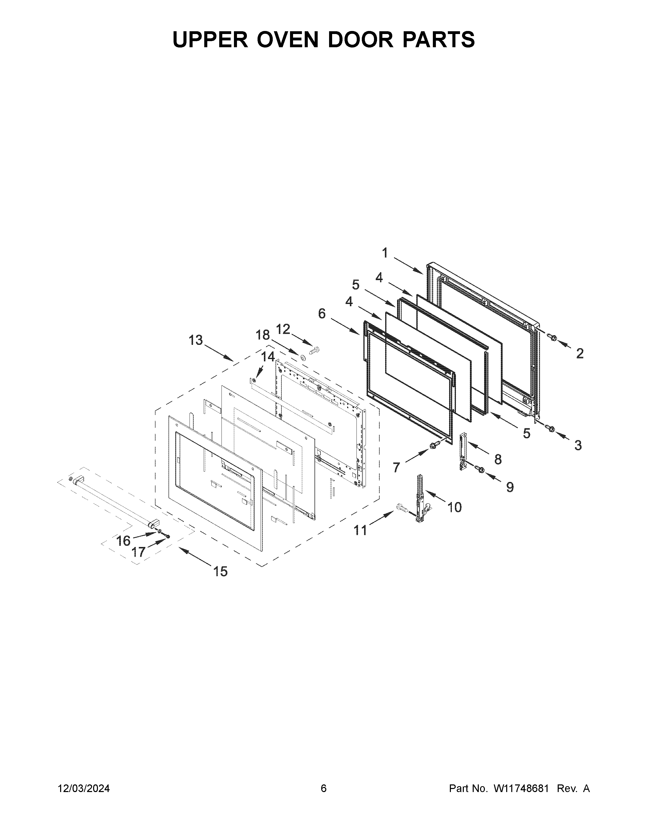Upper oven door parts