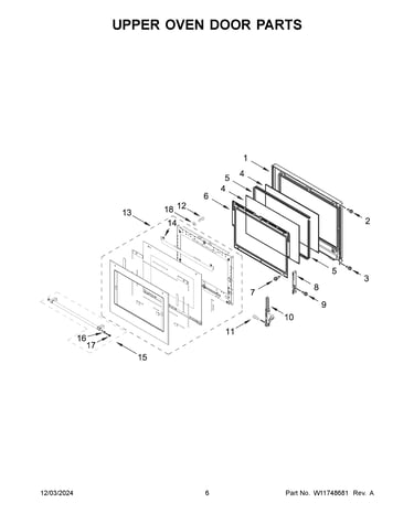 Upper oven door parts