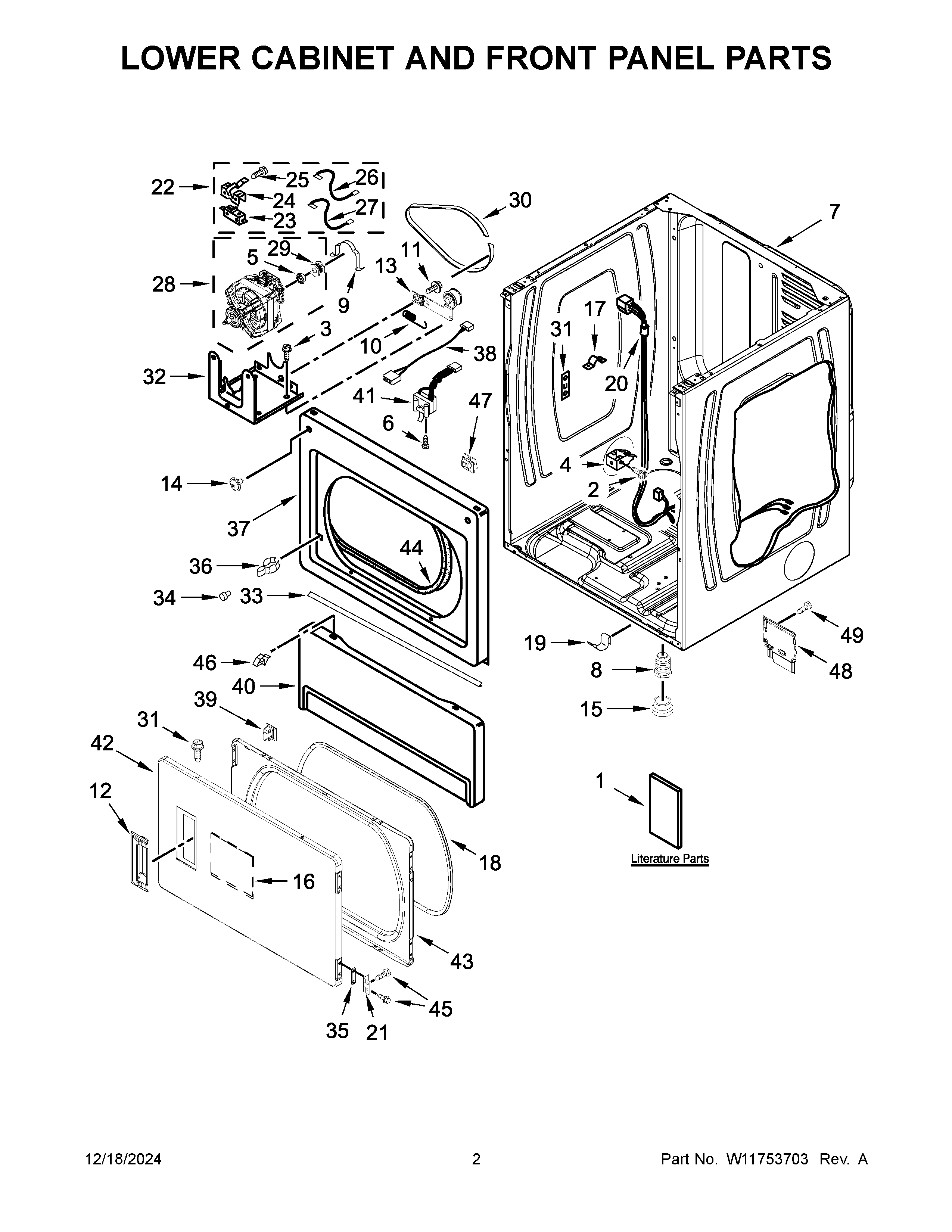 Lower cabinet and front panel parts