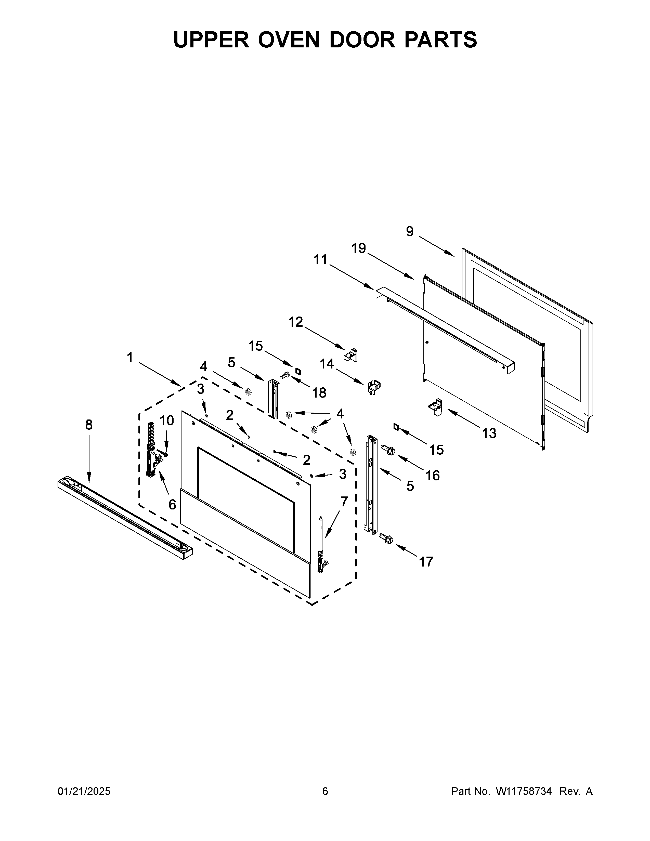 Upper oven door parts