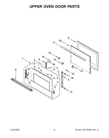 Upper oven door parts