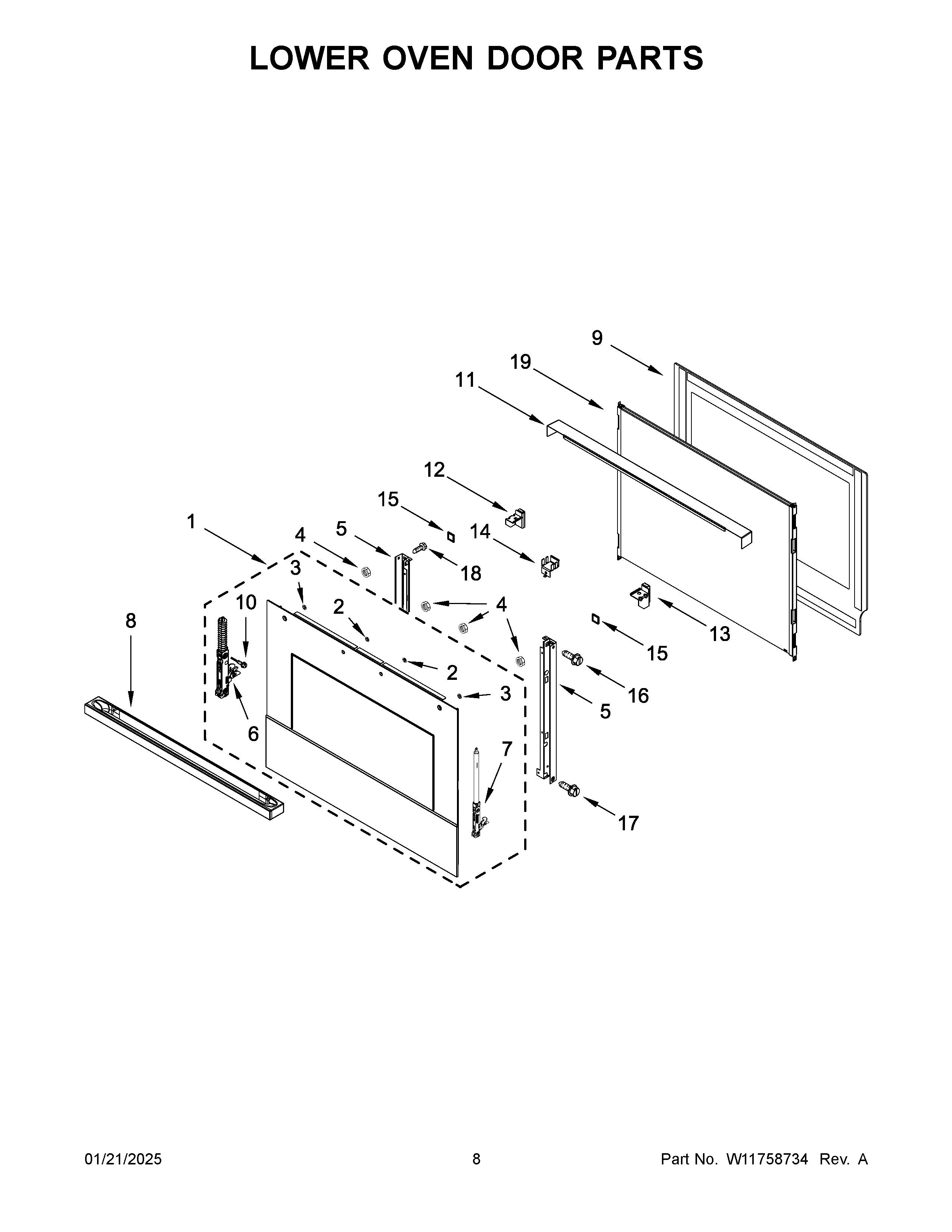 Lower oven door parts