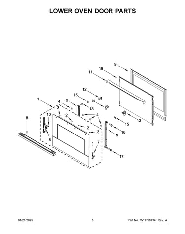 Lower oven door parts
