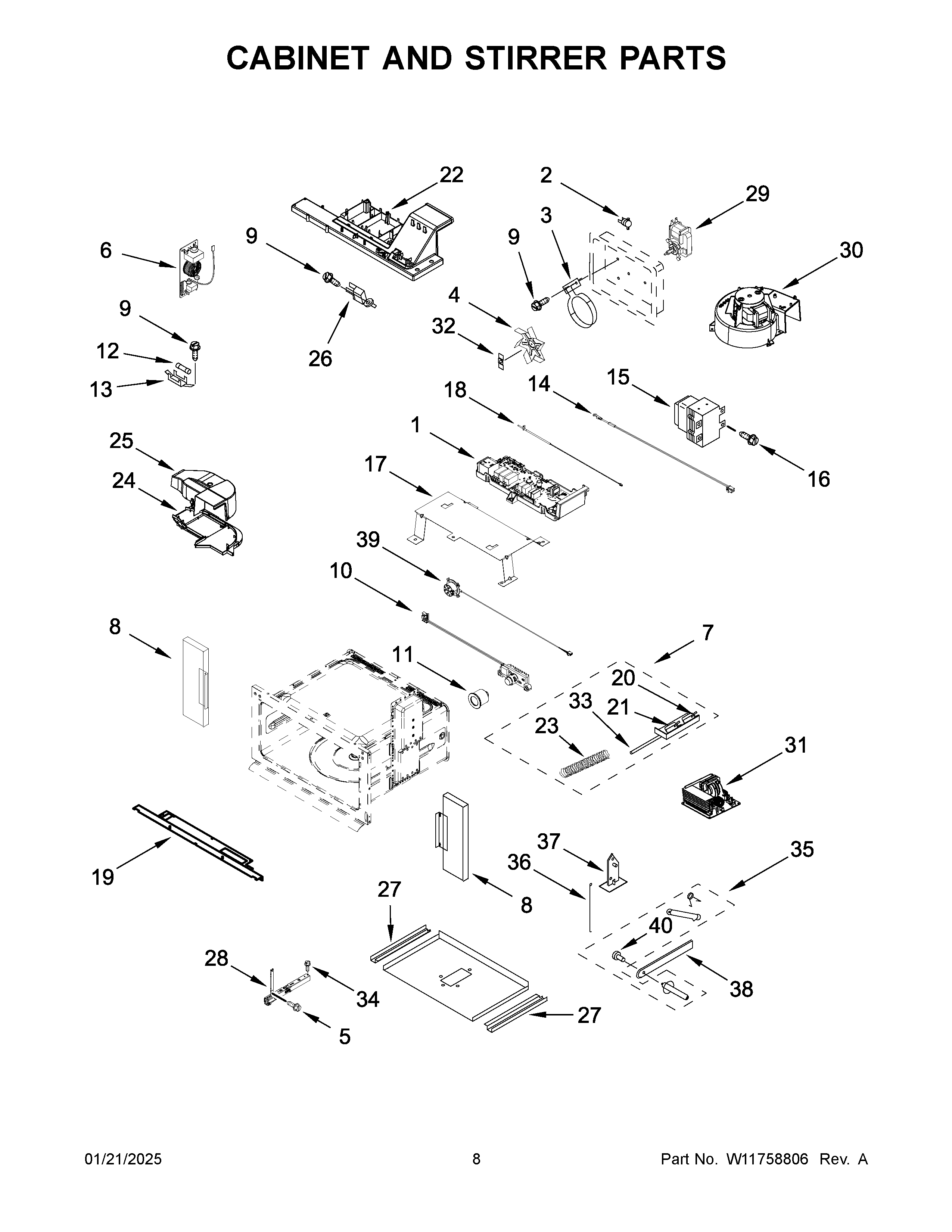 Cabinet and stirrer parts